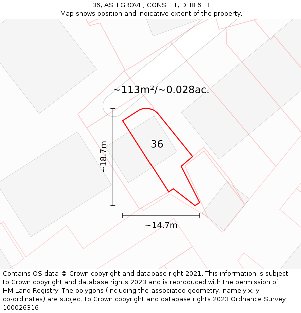 36, ASH GROVE, CONSETT, DH8 6EB: Plot and title map