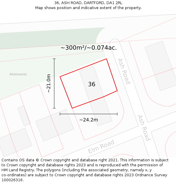 36, ASH ROAD, DARTFORD, DA1 2RL: Plot and title map