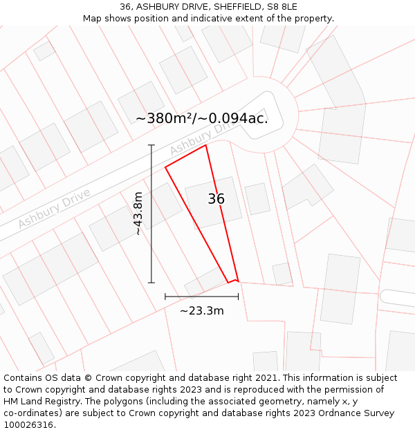 36, ASHBURY DRIVE, SHEFFIELD, S8 8LE: Plot and title map