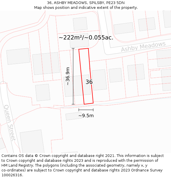 36, ASHBY MEADOWS, SPILSBY, PE23 5DN: Plot and title map