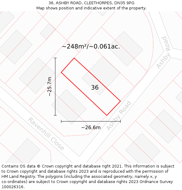 36, ASHBY ROAD, CLEETHORPES, DN35 9PG: Plot and title map