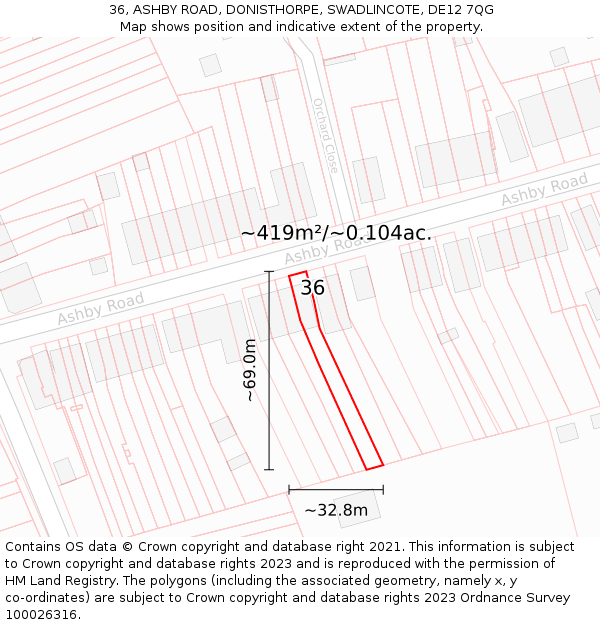 36, ASHBY ROAD, DONISTHORPE, SWADLINCOTE, DE12 7QG: Plot and title map