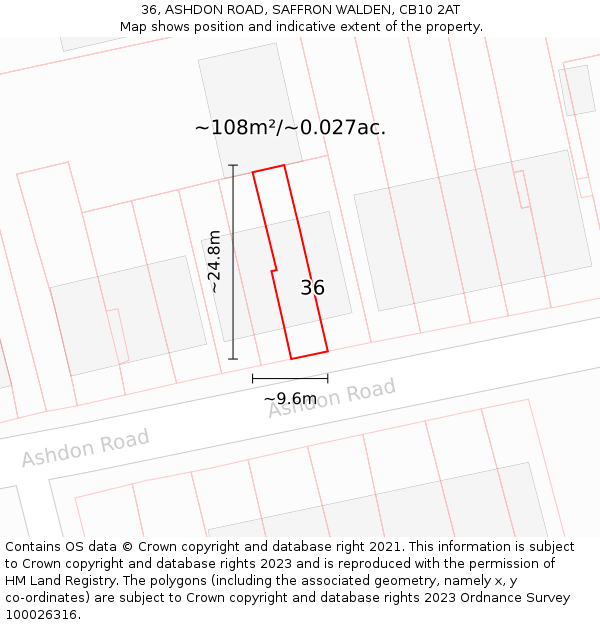 36, ASHDON ROAD, SAFFRON WALDEN, CB10 2AT: Plot and title map
