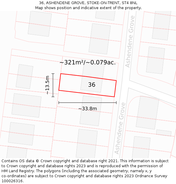 36, ASHENDENE GROVE, STOKE-ON-TRENT, ST4 8NL: Plot and title map
