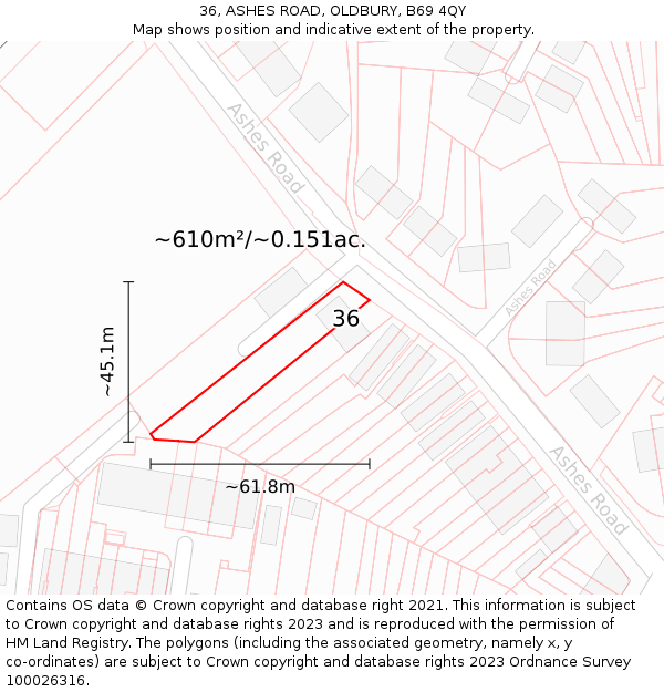 36, ASHES ROAD, OLDBURY, B69 4QY: Plot and title map