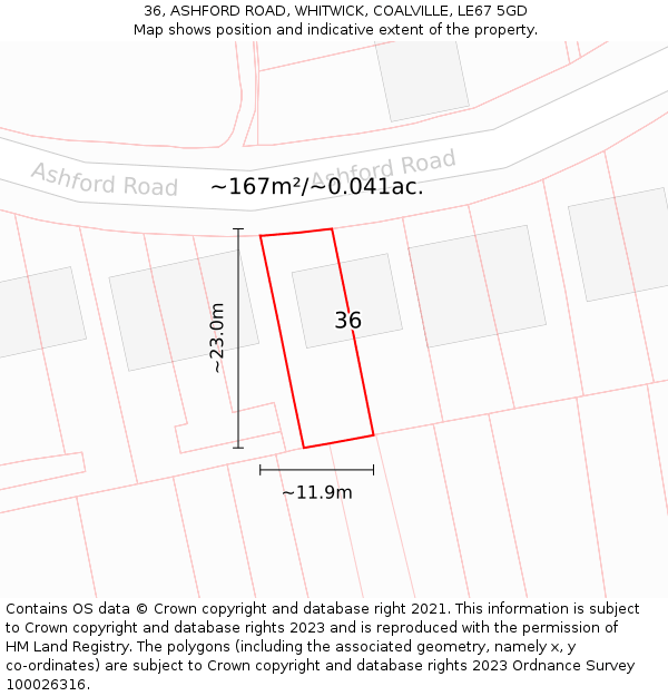 36, ASHFORD ROAD, WHITWICK, COALVILLE, LE67 5GD: Plot and title map