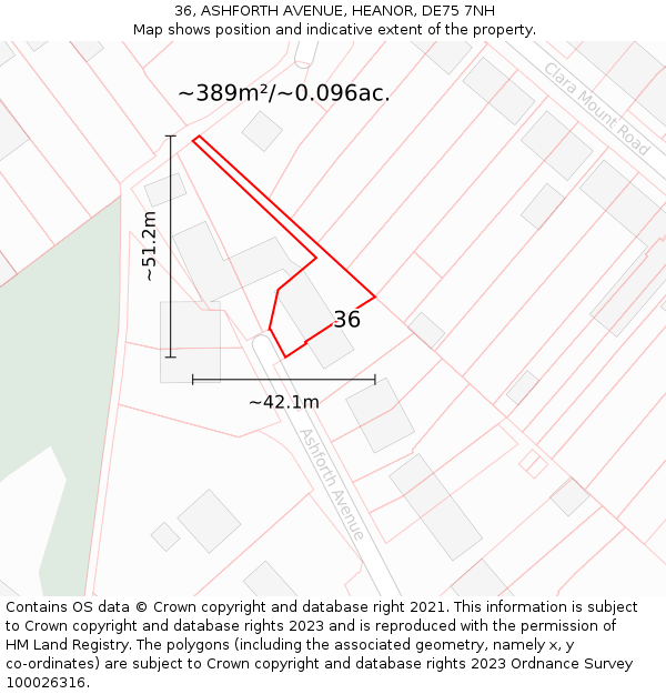 36, ASHFORTH AVENUE, HEANOR, DE75 7NH: Plot and title map