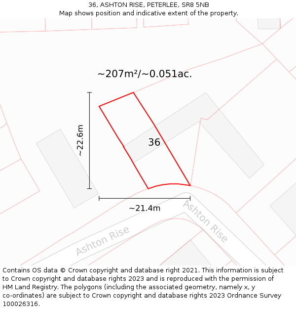 36, ASHTON RISE, PETERLEE, SR8 5NB: Plot and title map