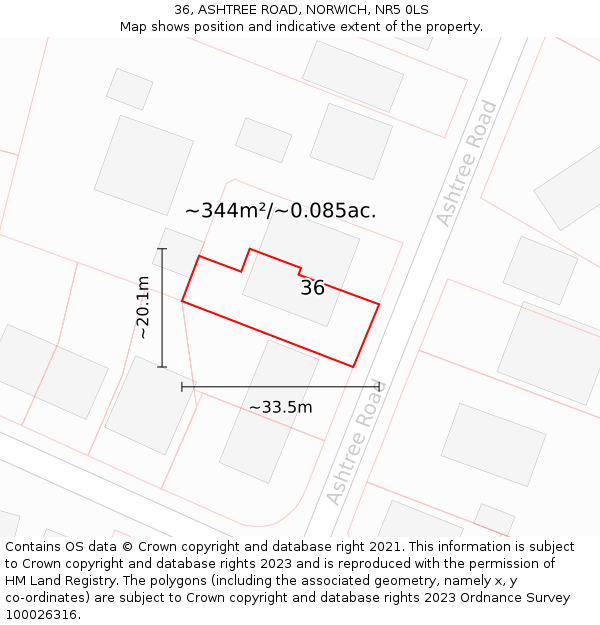 36, ASHTREE ROAD, NORWICH, NR5 0LS: Plot and title map