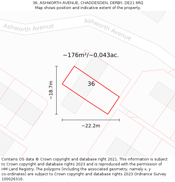 36, ASHWORTH AVENUE, CHADDESDEN, DERBY, DE21 6RQ: Plot and title map