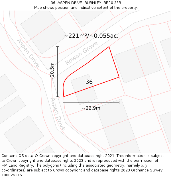 36, ASPEN DRIVE, BURNLEY, BB10 3FB: Plot and title map