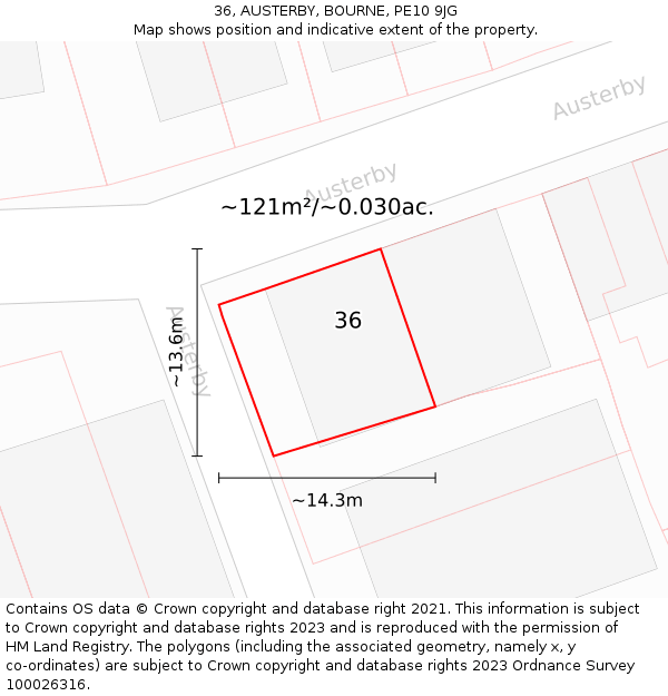 36, AUSTERBY, BOURNE, PE10 9JG: Plot and title map