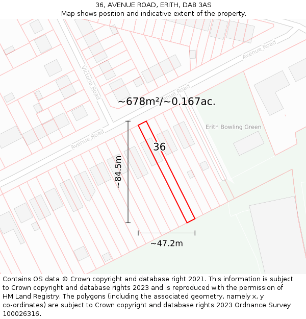 36, AVENUE ROAD, ERITH, DA8 3AS: Plot and title map