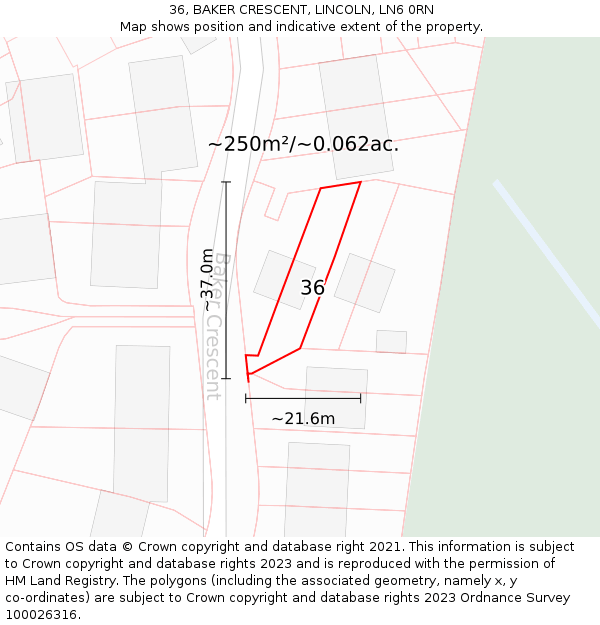 36, BAKER CRESCENT, LINCOLN, LN6 0RN: Plot and title map