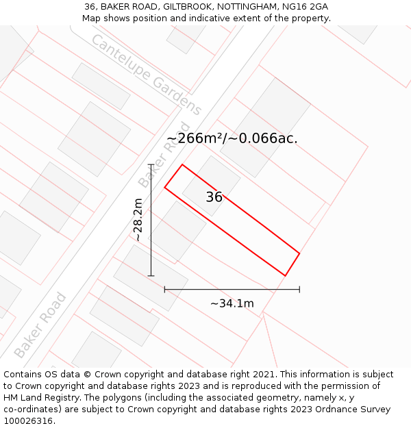 36, BAKER ROAD, GILTBROOK, NOTTINGHAM, NG16 2GA: Plot and title map