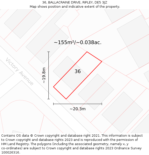36, BALLACRAINE DRIVE, RIPLEY, DE5 3JZ: Plot and title map