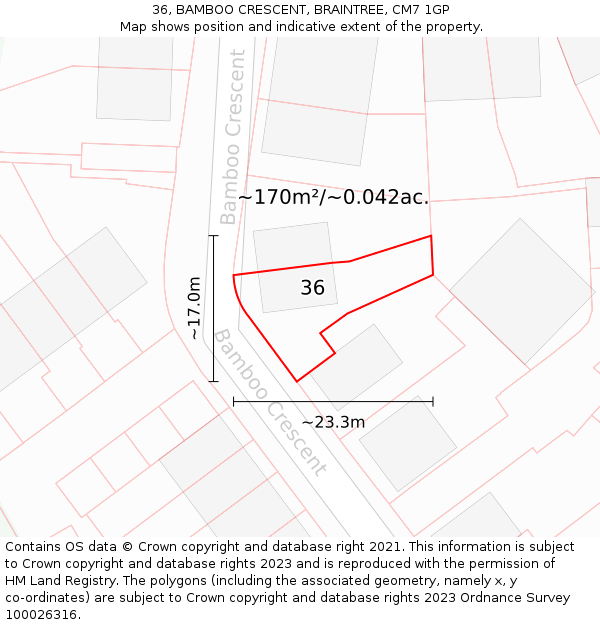 36, BAMBOO CRESCENT, BRAINTREE, CM7 1GP: Plot and title map