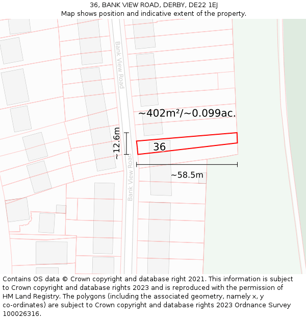 36, BANK VIEW ROAD, DERBY, DE22 1EJ: Plot and title map