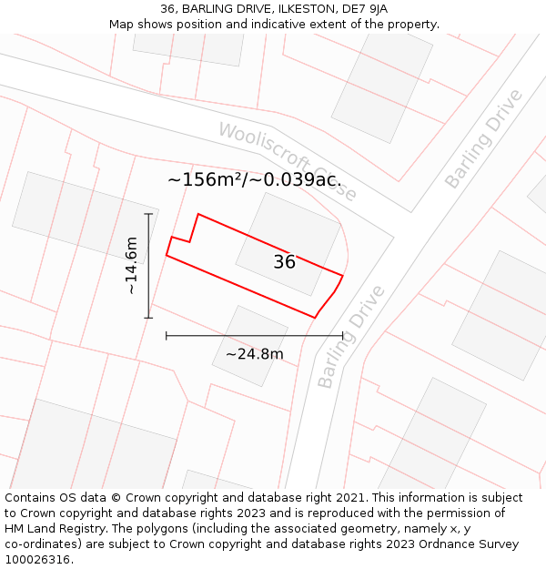 36, BARLING DRIVE, ILKESTON, DE7 9JA: Plot and title map