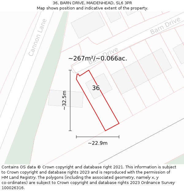 36, BARN DRIVE, MAIDENHEAD, SL6 3PR: Plot and title map