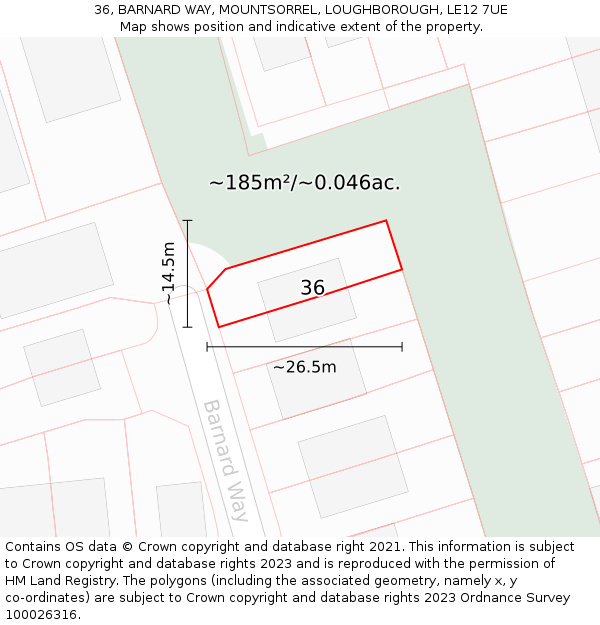 36, BARNARD WAY, MOUNTSORREL, LOUGHBOROUGH, LE12 7UE: Plot and title map