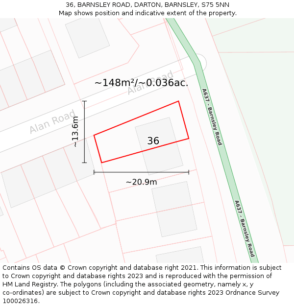36, BARNSLEY ROAD, DARTON, BARNSLEY, S75 5NN: Plot and title map