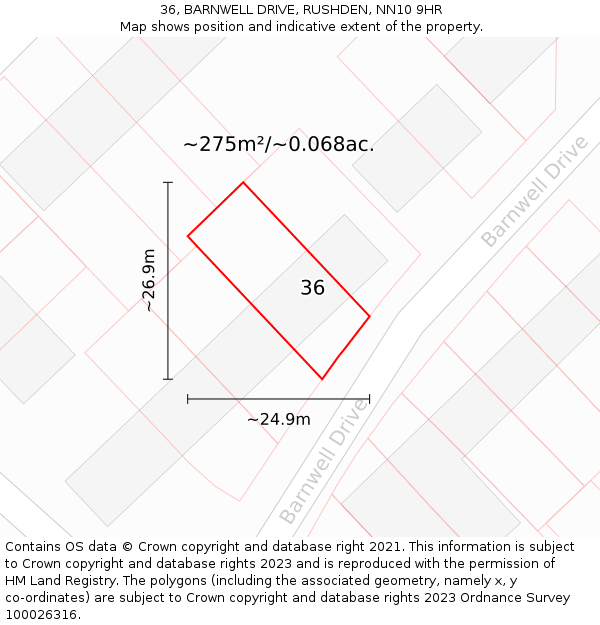 36, BARNWELL DRIVE, RUSHDEN, NN10 9HR: Plot and title map