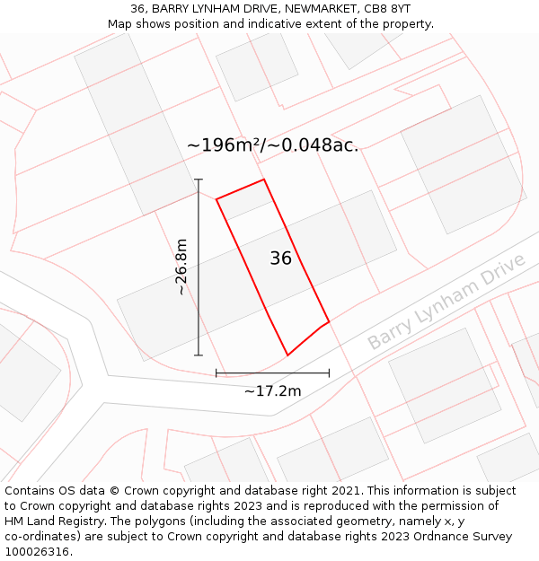 36, BARRY LYNHAM DRIVE, NEWMARKET, CB8 8YT: Plot and title map