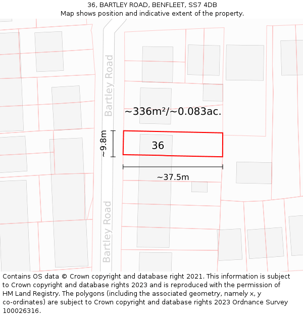 36, BARTLEY ROAD, BENFLEET, SS7 4DB: Plot and title map