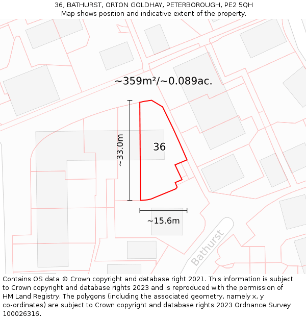 36, BATHURST, ORTON GOLDHAY, PETERBOROUGH, PE2 5QH: Plot and title map