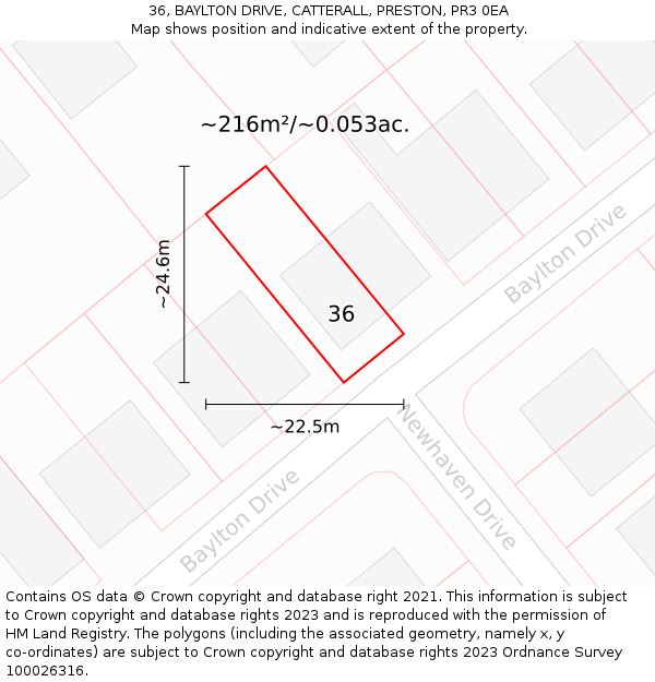36, BAYLTON DRIVE, CATTERALL, PRESTON, PR3 0EA: Plot and title map