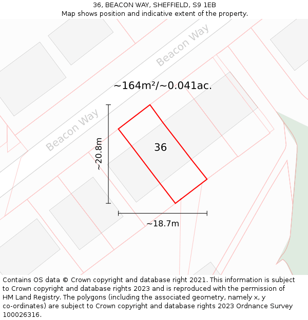 36, BEACON WAY, SHEFFIELD, S9 1EB: Plot and title map