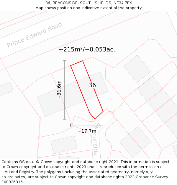 36, BEACONSIDE, SOUTH SHIELDS, NE34 7PX: Plot and title map
