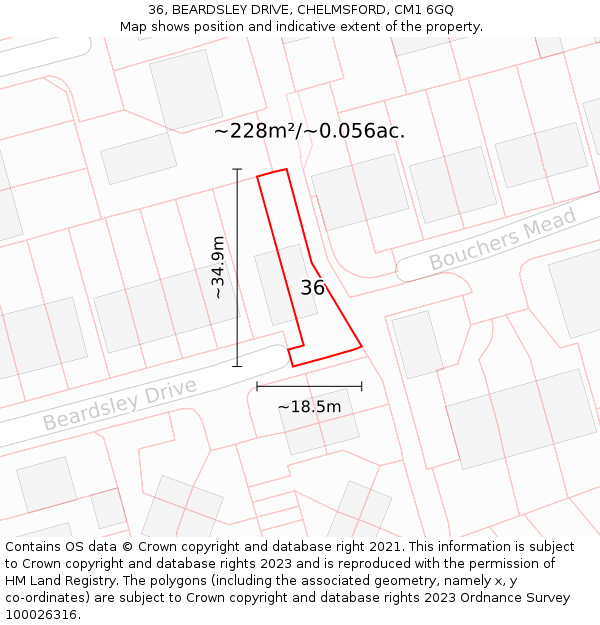 36, BEARDSLEY DRIVE, CHELMSFORD, CM1 6GQ: Plot and title map