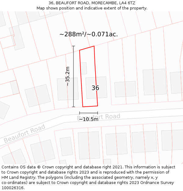 36, BEAUFORT ROAD, MORECAMBE, LA4 6TZ: Plot and title map