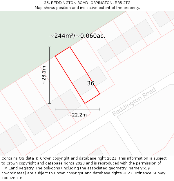36, BEDDINGTON ROAD, ORPINGTON, BR5 2TG: Plot and title map