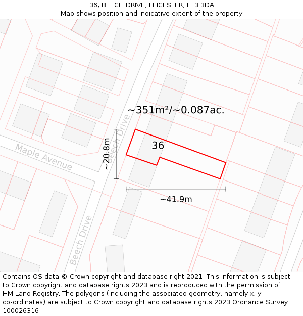 36, BEECH DRIVE, LEICESTER, LE3 3DA: Plot and title map