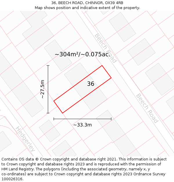 36, BEECH ROAD, CHINNOR, OX39 4RB: Plot and title map