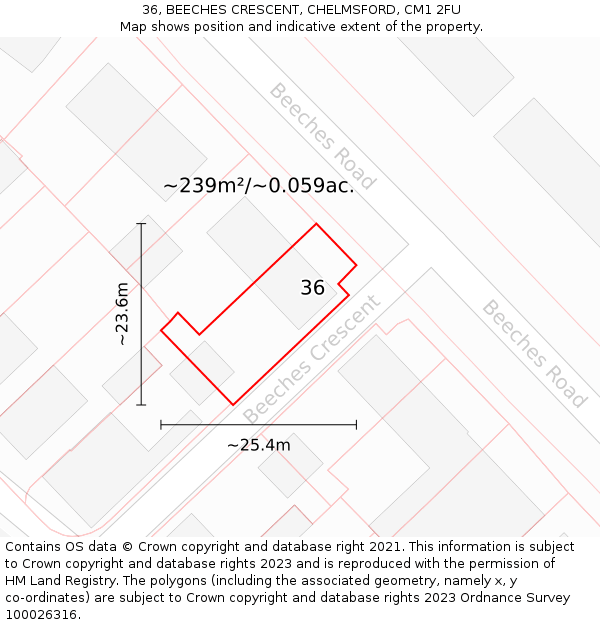 36, BEECHES CRESCENT, CHELMSFORD, CM1 2FU: Plot and title map