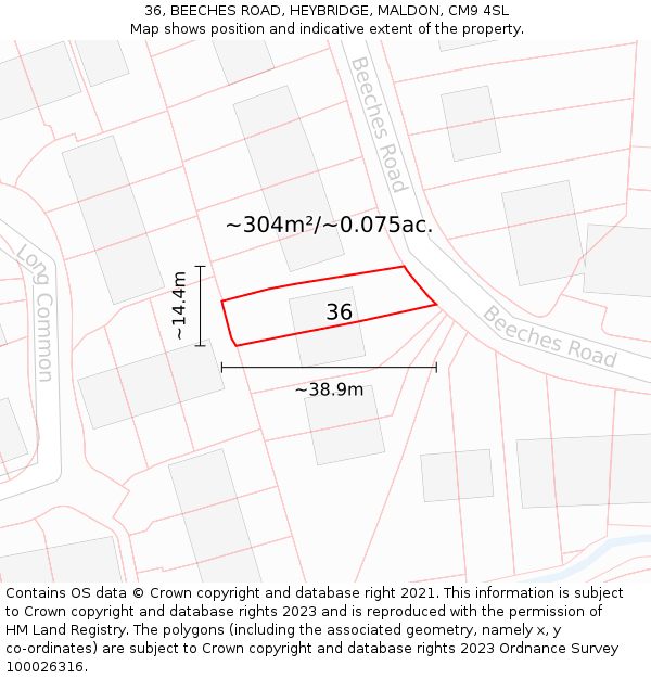 36, BEECHES ROAD, HEYBRIDGE, MALDON, CM9 4SL: Plot and title map