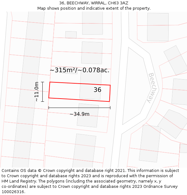 36, BEECHWAY, WIRRAL, CH63 3AZ: Plot and title map