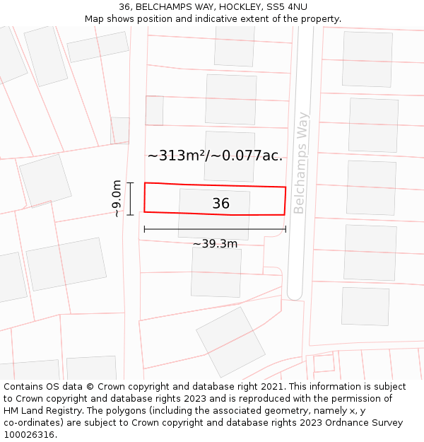 36, BELCHAMPS WAY, HOCKLEY, SS5 4NU: Plot and title map