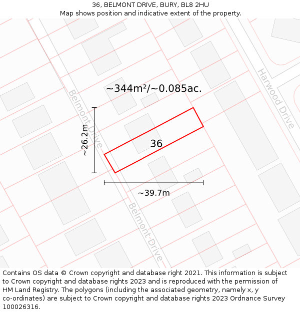36, BELMONT DRIVE, BURY, BL8 2HU: Plot and title map
