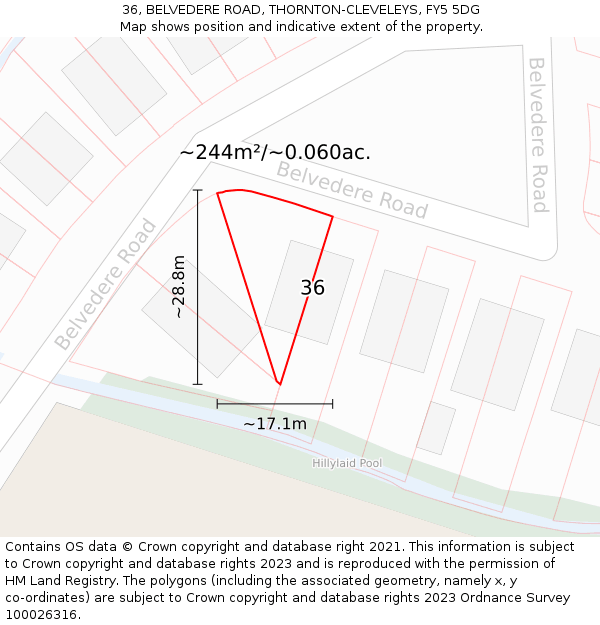 36, BELVEDERE ROAD, THORNTON-CLEVELEYS, FY5 5DG: Plot and title map