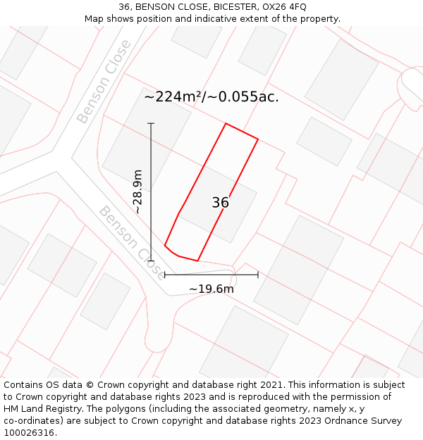 36, BENSON CLOSE, BICESTER, OX26 4FQ: Plot and title map