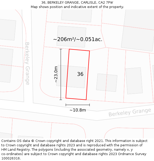 36, BERKELEY GRANGE, CARLISLE, CA2 7PW: Plot and title map