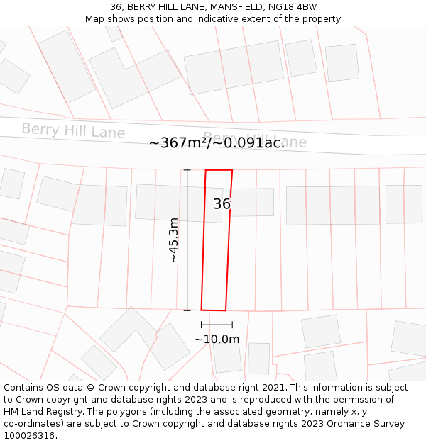 36, BERRY HILL LANE, MANSFIELD, NG18 4BW: Plot and title map