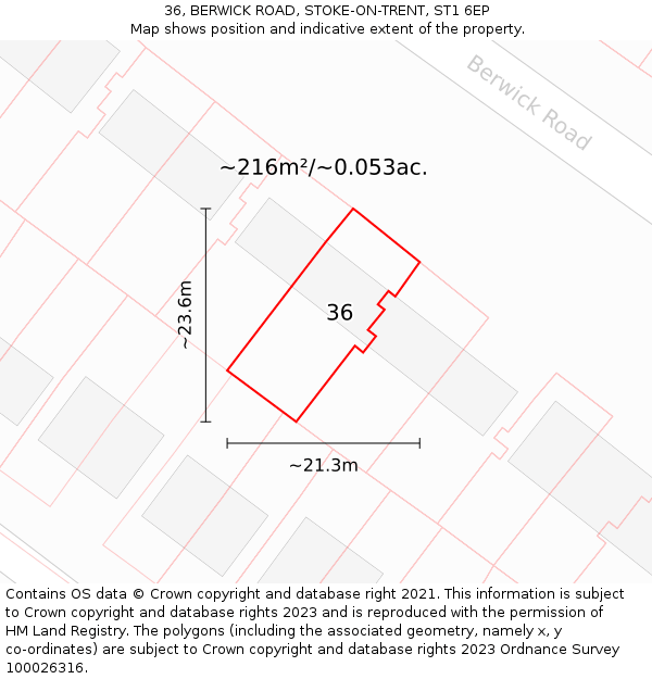 36, BERWICK ROAD, STOKE-ON-TRENT, ST1 6EP: Plot and title map