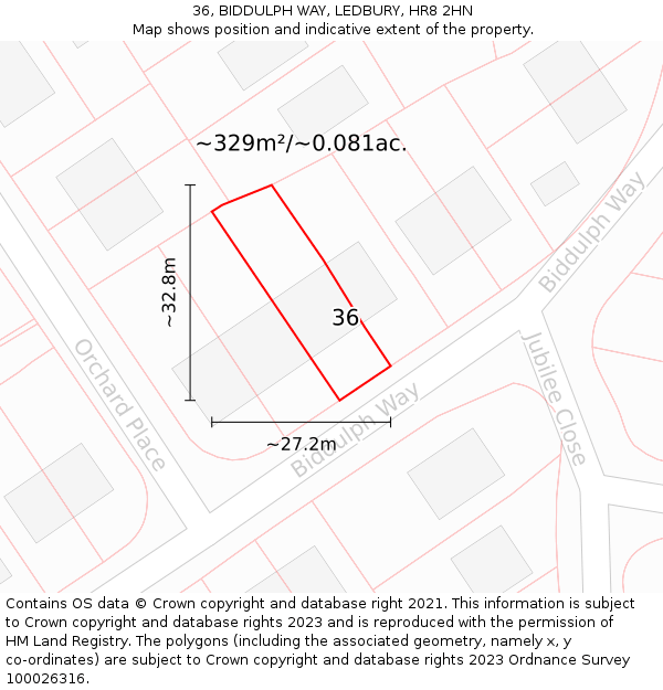 36, BIDDULPH WAY, LEDBURY, HR8 2HN: Plot and title map