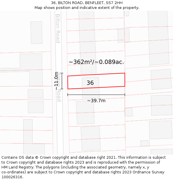 36, BILTON ROAD, BENFLEET, SS7 2HH: Plot and title map